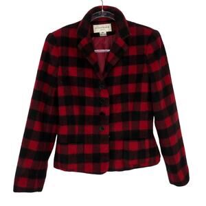 90s Vintage Evan Picone Vintage Red Buffalo Plaid Coat Medium Retro